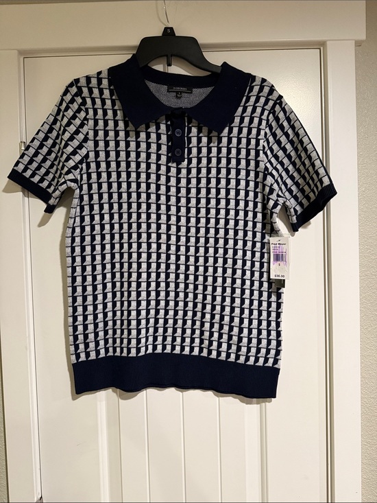 33 Degrees Sweaters - 33 Degrees Navy and White Knit Polo